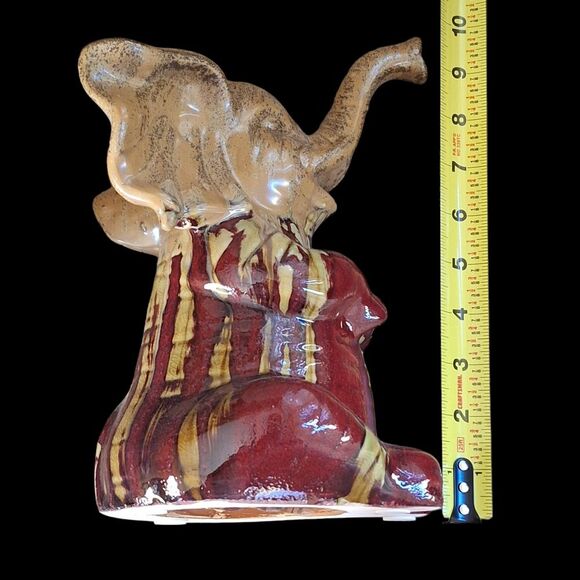 Apropos Drip Glaze Elephant Statue Figurine 10” Gold Trunk Up Lucky Art Pottery - Picture 8 of 16